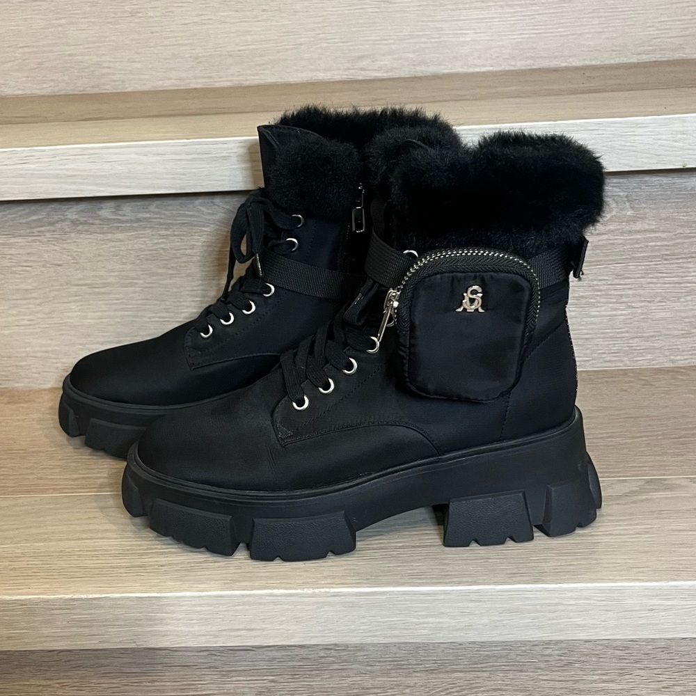 STEVE MADDEN Women's Black Fur-Lined Boots - FREE SHIPPING on Bundles $85+